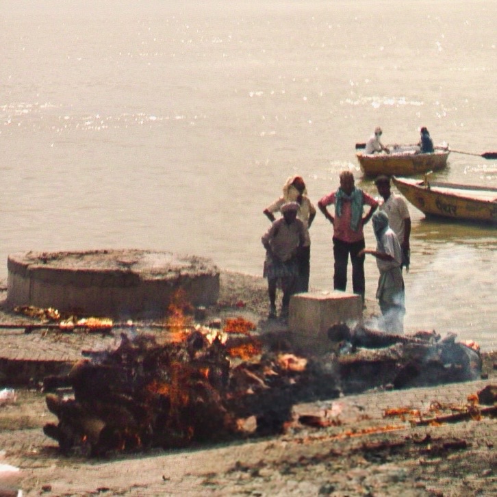 Cremations at the Burning Ghat, respectfully photographed from afar
